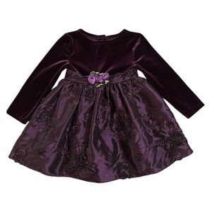 Youngland Purple Velour & Taffeta Floral Toddler Dress size 24M Girl